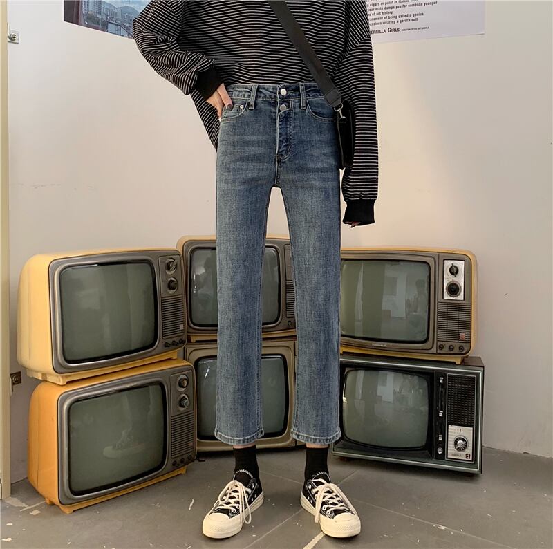 ジーンズ スプリングオータムハイウェストウェストルーズロングパンツ 春物 秋物 1号婦人32477150933