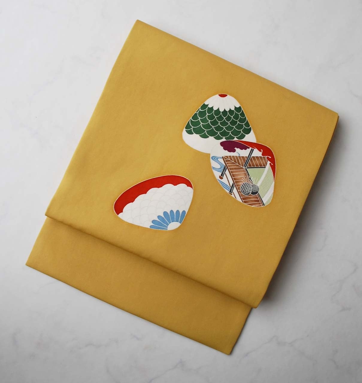 【なごや帯】黄朽葉色 貝合わせ 塩瀬なごや帯