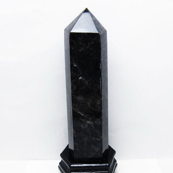 3.3Kg モリオン 黒水晶 六角柱 台座付属 一点物 162-425
