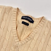 POLO GOLF RALPH LAUREN ポロゴルフ ラルフローレン ケーブル編み Vネック コットン ニット ベスト L/アイボリー メンズ