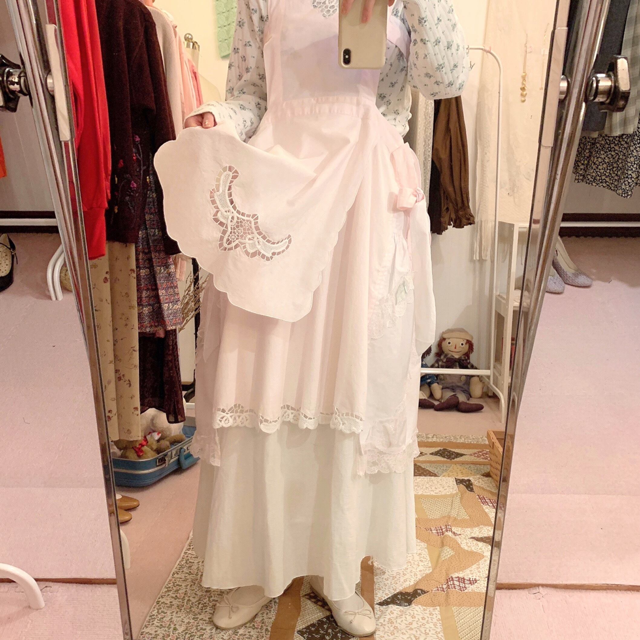 remake : sweet flower pink apron one-piece