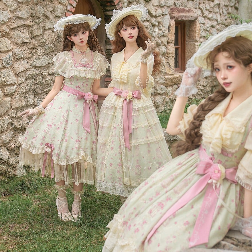 ロリータファッション 甘ロリ JSK 花柄5点セット | ロリィタデビューを