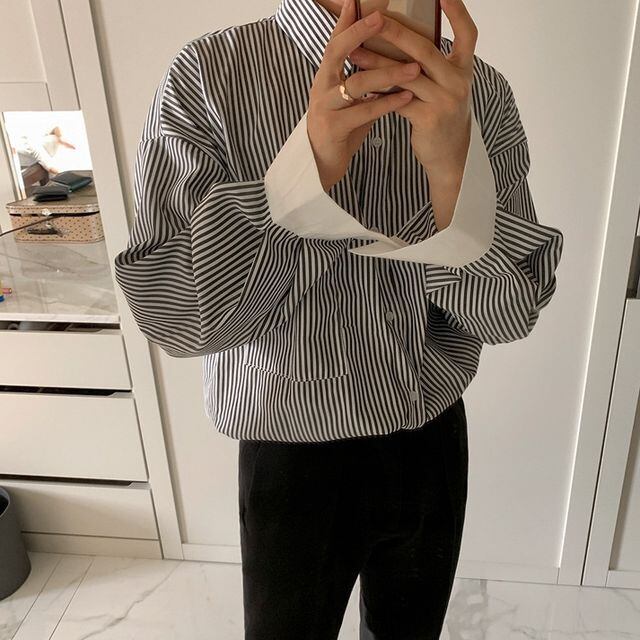 予約販売】シャツ 長袖 メンズ ストライプ柄 クレリックシャツ ブルー