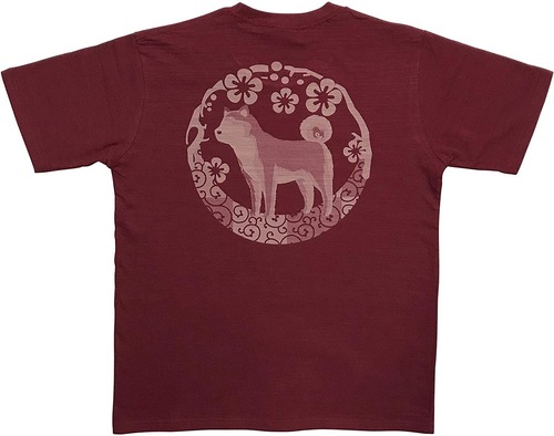 [江戸てん]Tシャツ 6.8オンス 和柄 味のあるスラブ生地に抜染しました メンズ 柴犬　エンジ