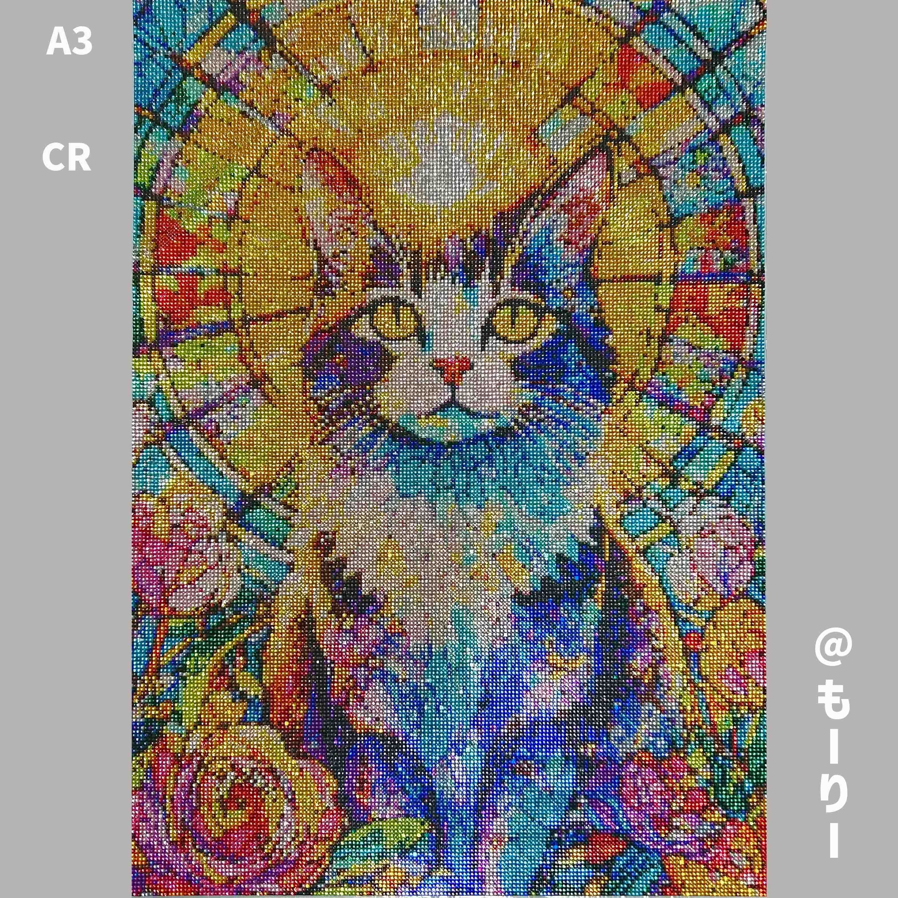 ダイヤモンドアート A3 ステンドグラス調ネコ (通常/フルAB/フルCR/Mix