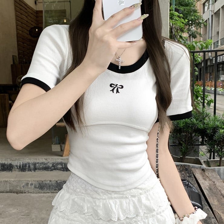 ワンポイントリボンTシャツV04120