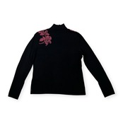 LEONARD レオナール 花柄 ハイネック ハイゲージ ウールニットセーター サイズ 40 /ブラック×ピンク