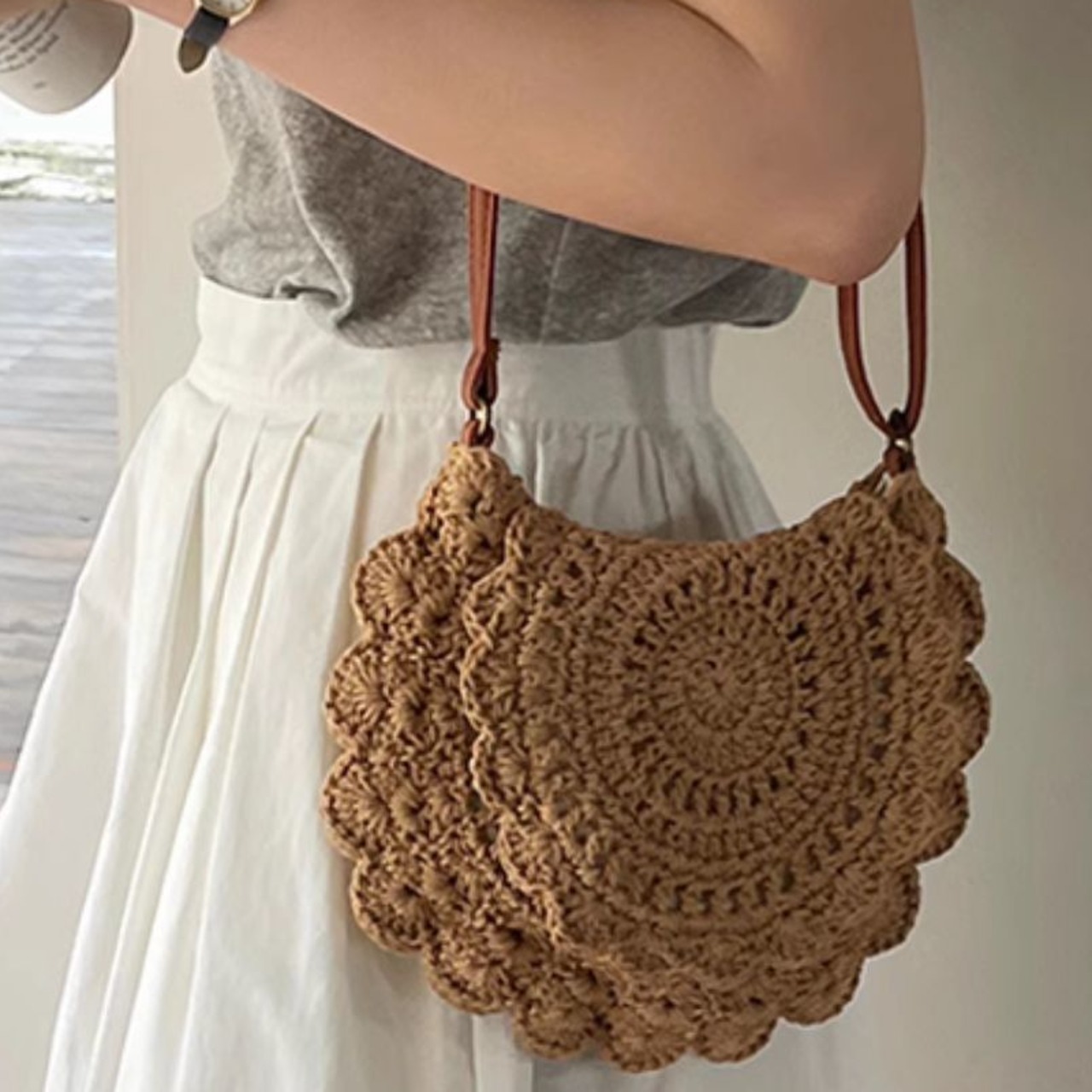 かぎ編みラウンドショルダーバッグ W10037