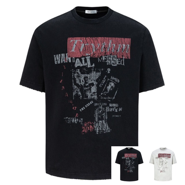 ヴィンテージコラージュ グラフィック Tシャツ ベージュ ブラック b25348 【S～XLサイズ】