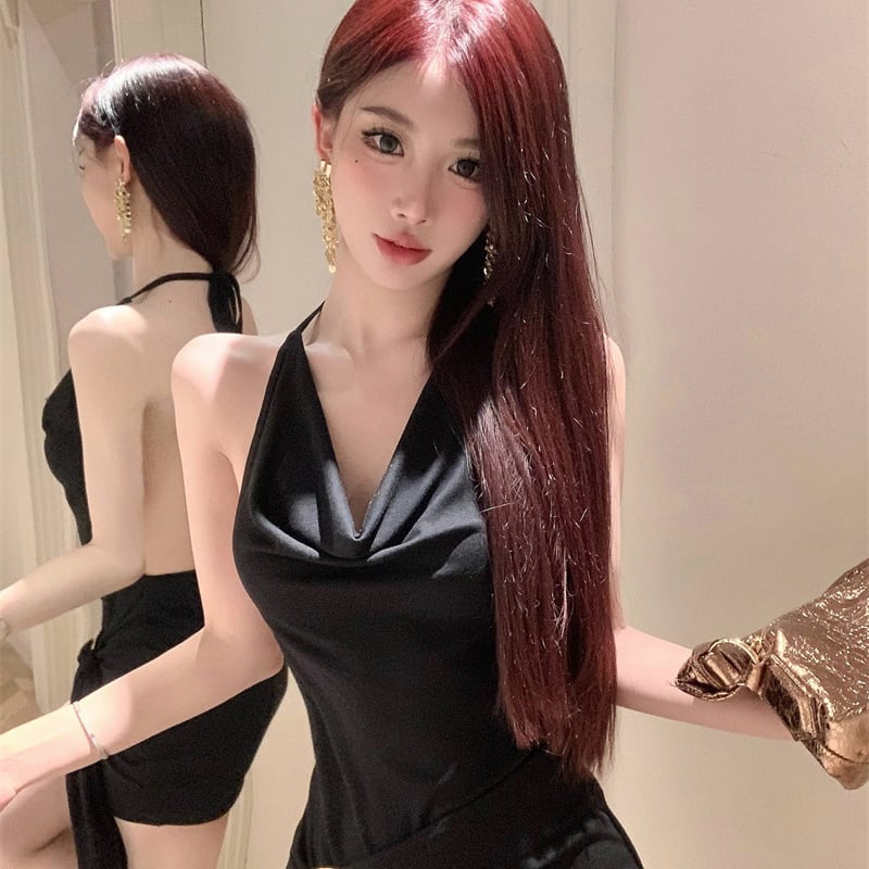 キャバドレス ミニドレス Vネック セクシー 背露出 着痩せ 宴会 YH2