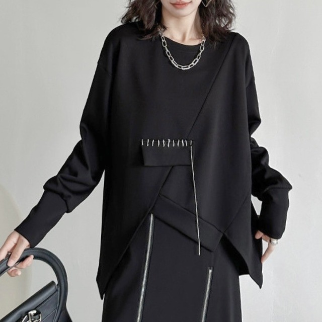 Asymmetrical stitch layered pullover C1622