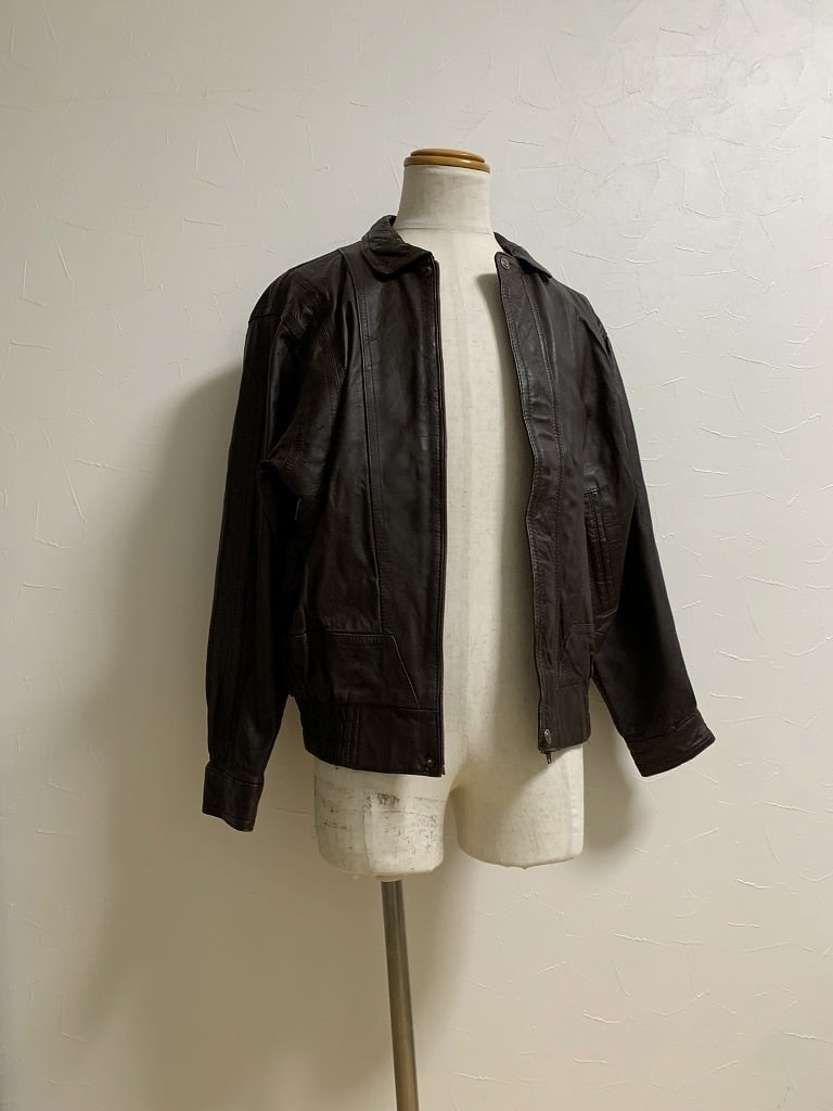 1980~90's Stitched Design Leather Zip-Up Jacket