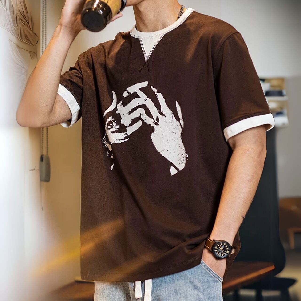 ダブルレイヤード クルーネック オーバーサイズ Tシャツ 00494