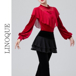 メッシュ切り替えパフスリーブフリルトップス 2color【L00007】