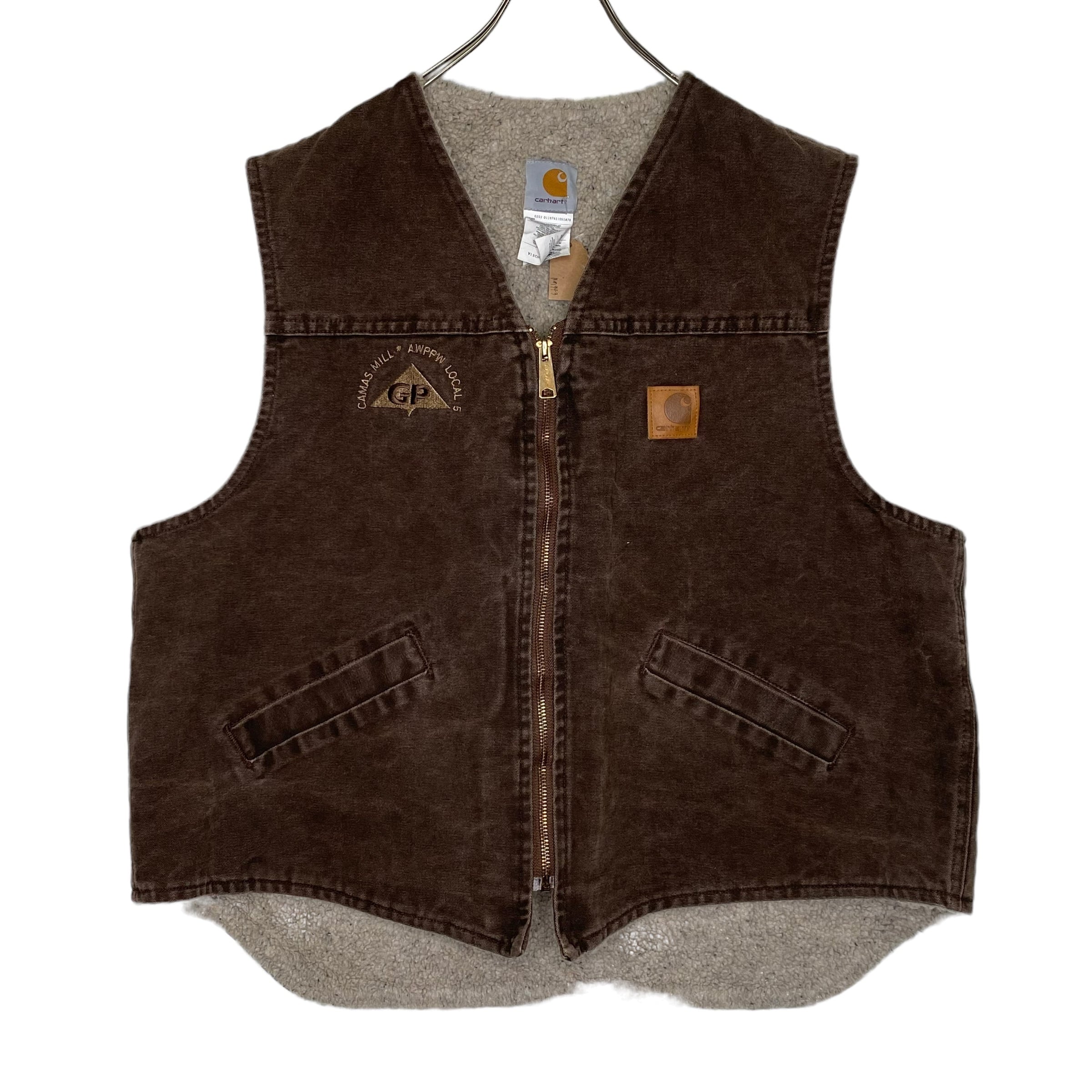 Made in USA】Carhartt ダックベスト XL 革パッチ 企業刺繍入り 