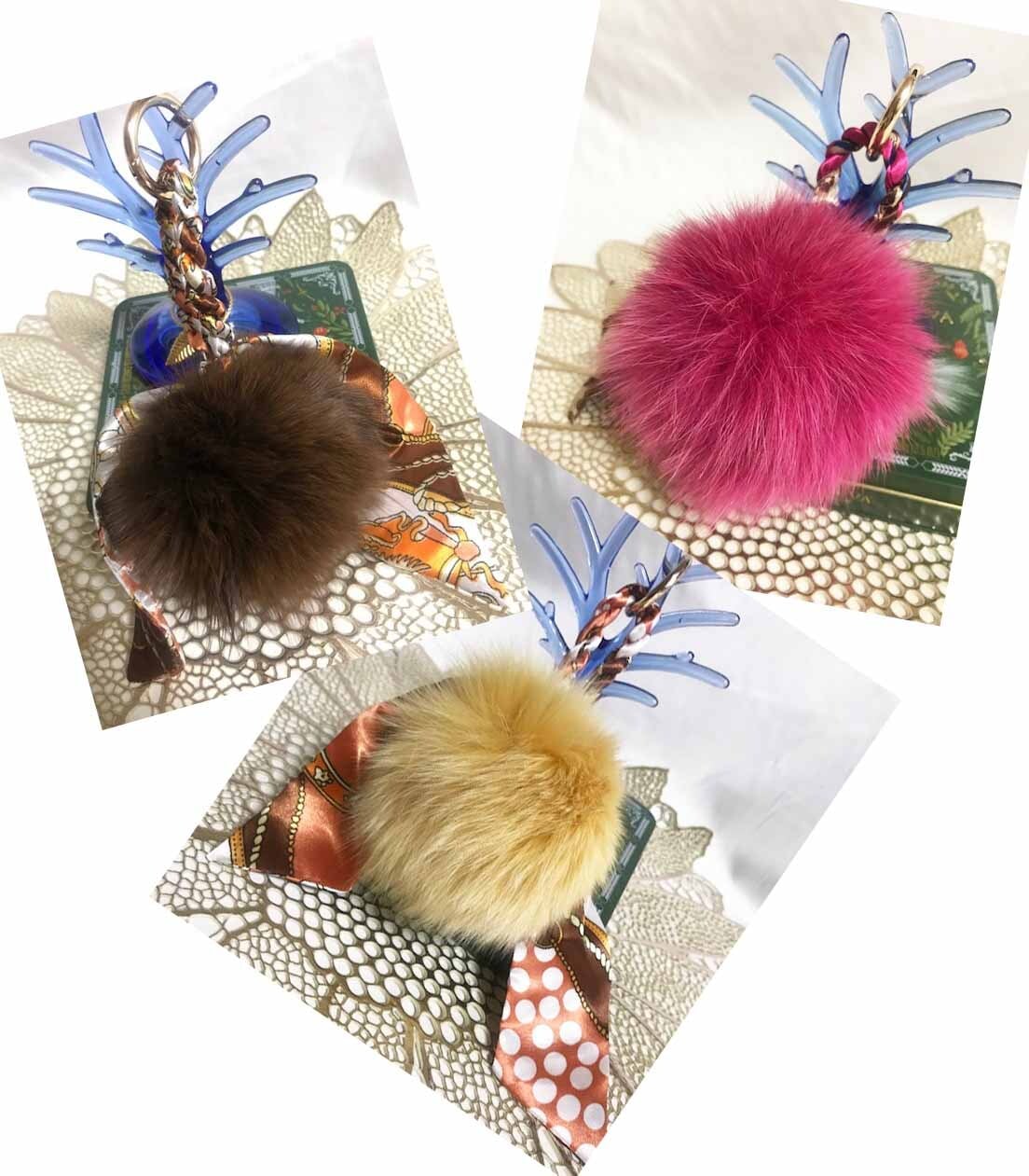 ◎リアルファー・バックチャーム☆エルメス調リボン付きNewデザイン