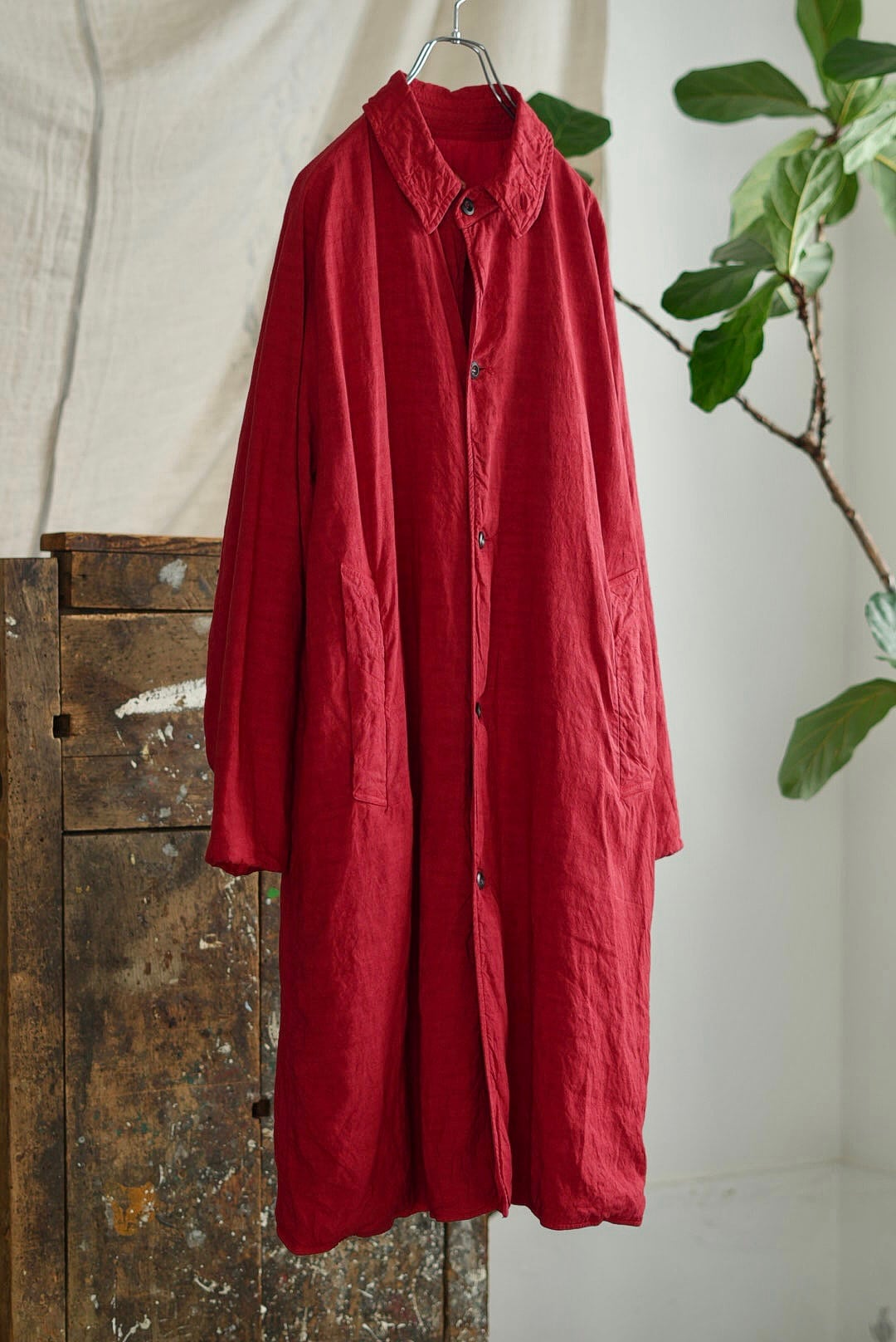 CHEZ VIDALENC - COAT BOBI - ANTIC LINEN / DEEP RED