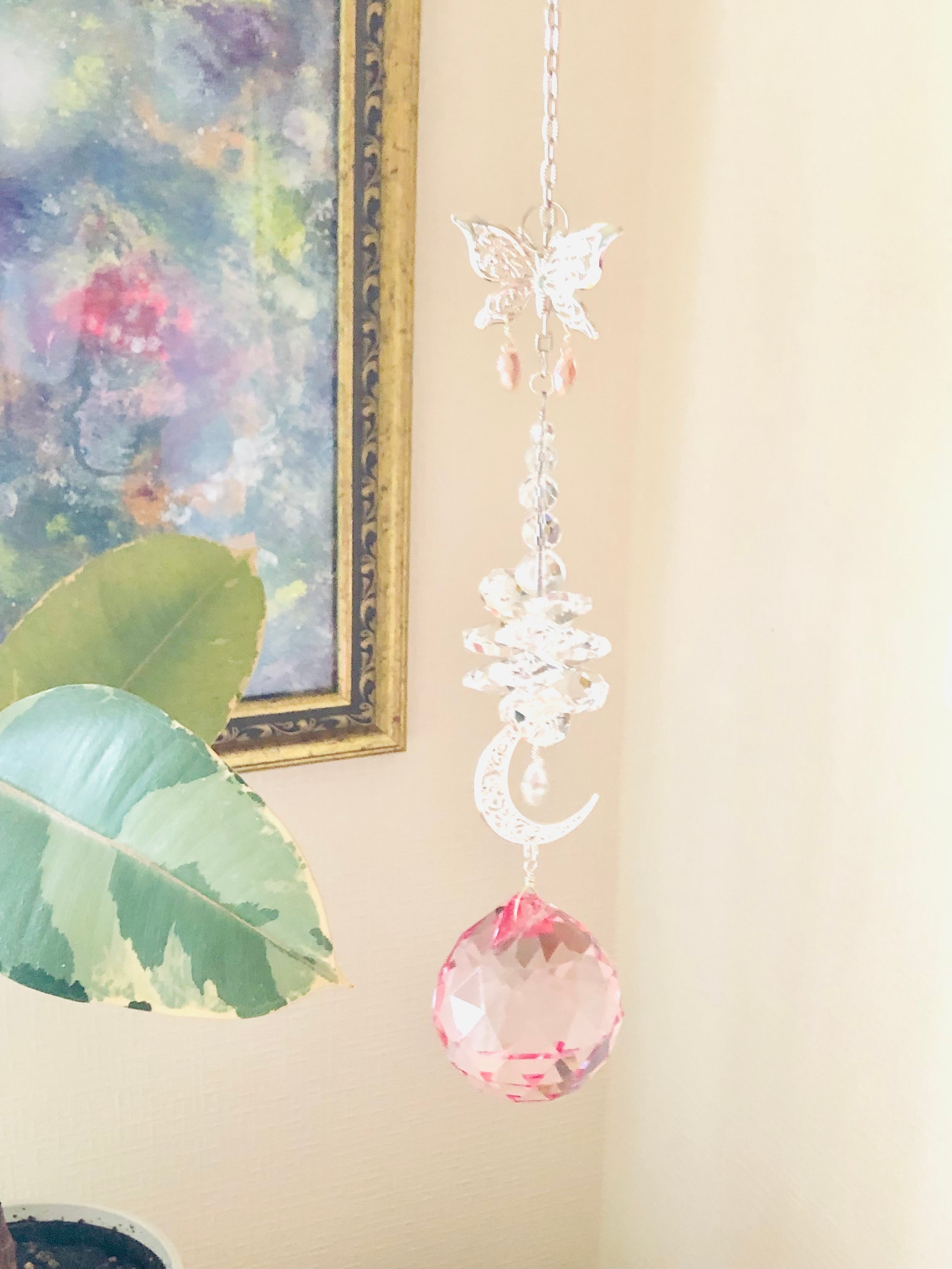 大粒50mm!月と雫のサンキャッチャー(ピンク)