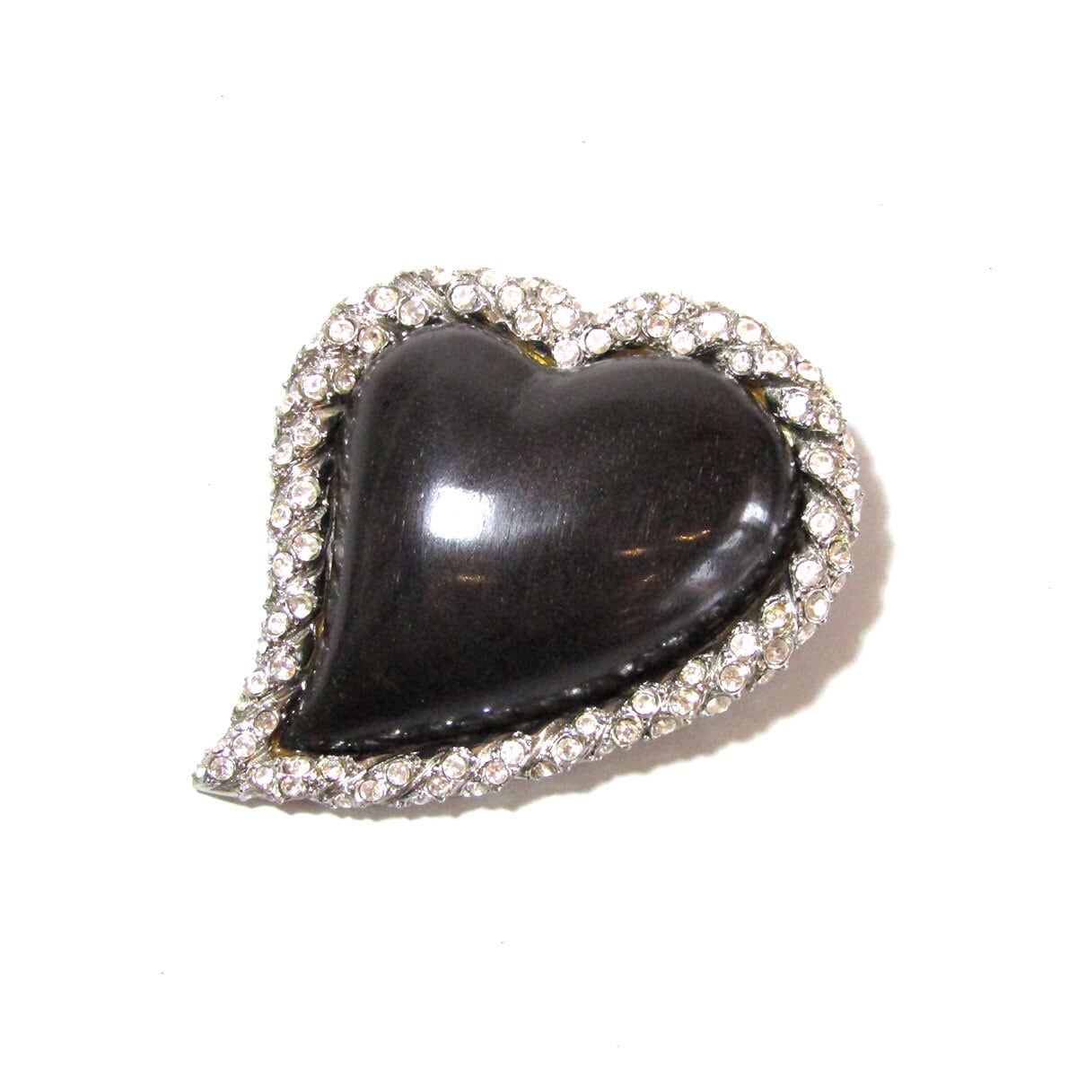 Yves Saint Laurent ハート型ブローチ YVES SAINT LAURENT Rhinestone heart Brooch gold WS8934