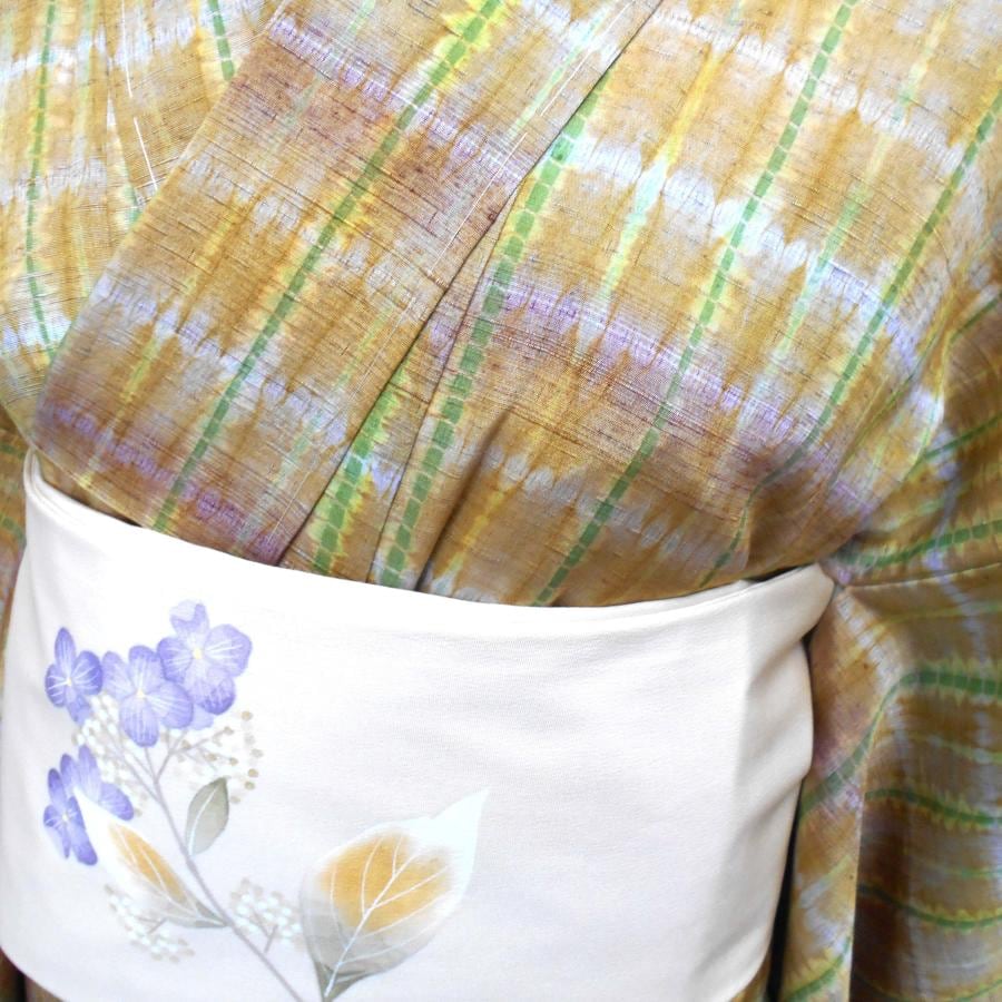 創業75年 札幌の呉服店厳選】正絹 紬袷（植物染め、しつけ付き）＋塩瀬