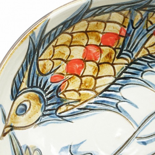 7寸鉢　線彫り魚紋　【金城陶器秀陶房】　