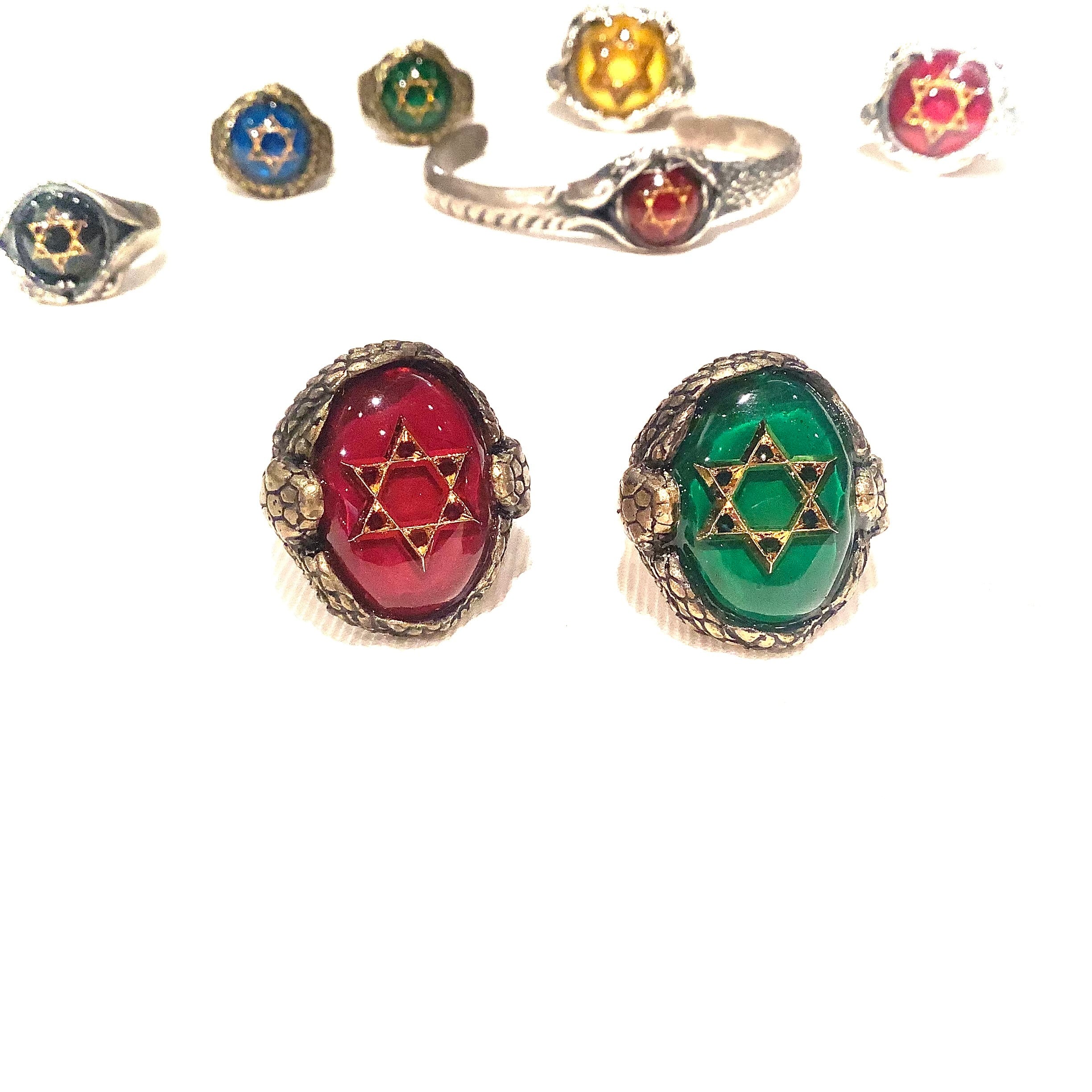 haraKIRI ハラキリ六芒星リング；マット蛇 赤 Silver Jewelry