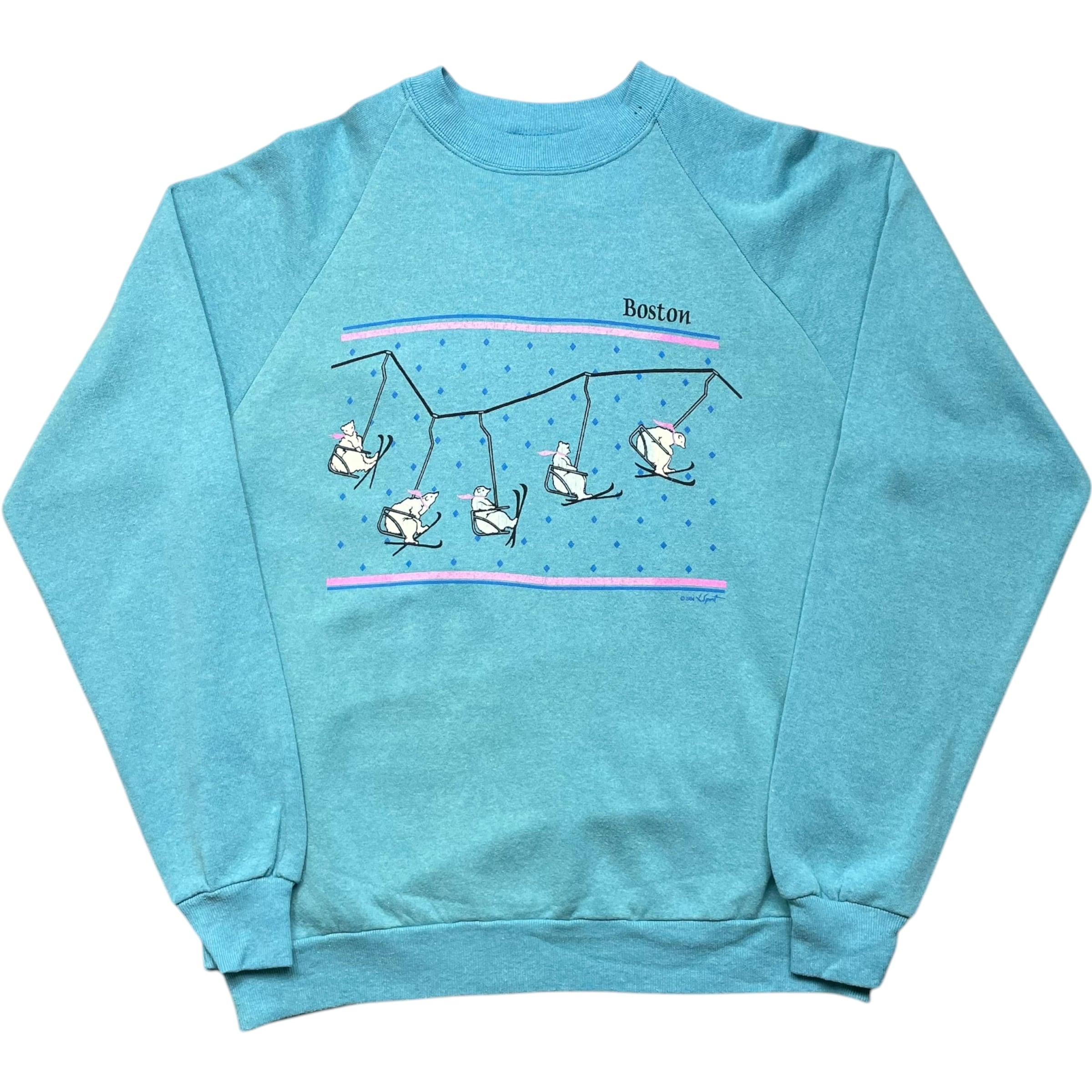 《XL》 JERZEES ジャージーズ スウェット ラグランスリーブ プリント ライトブルー USA製 80年代 vintage no.6440