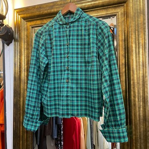 VINTAGE 50's green check round collar blouse