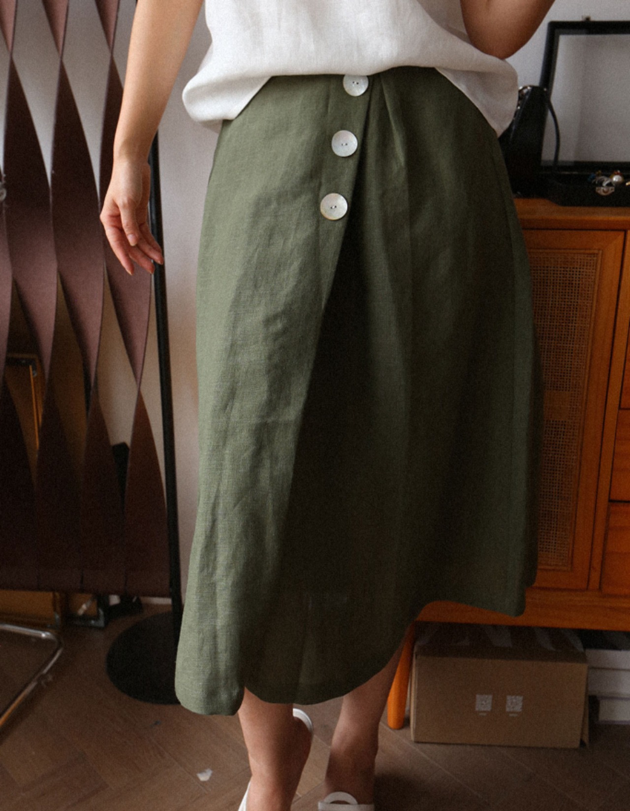 麻レトロアシンメトリースカート
