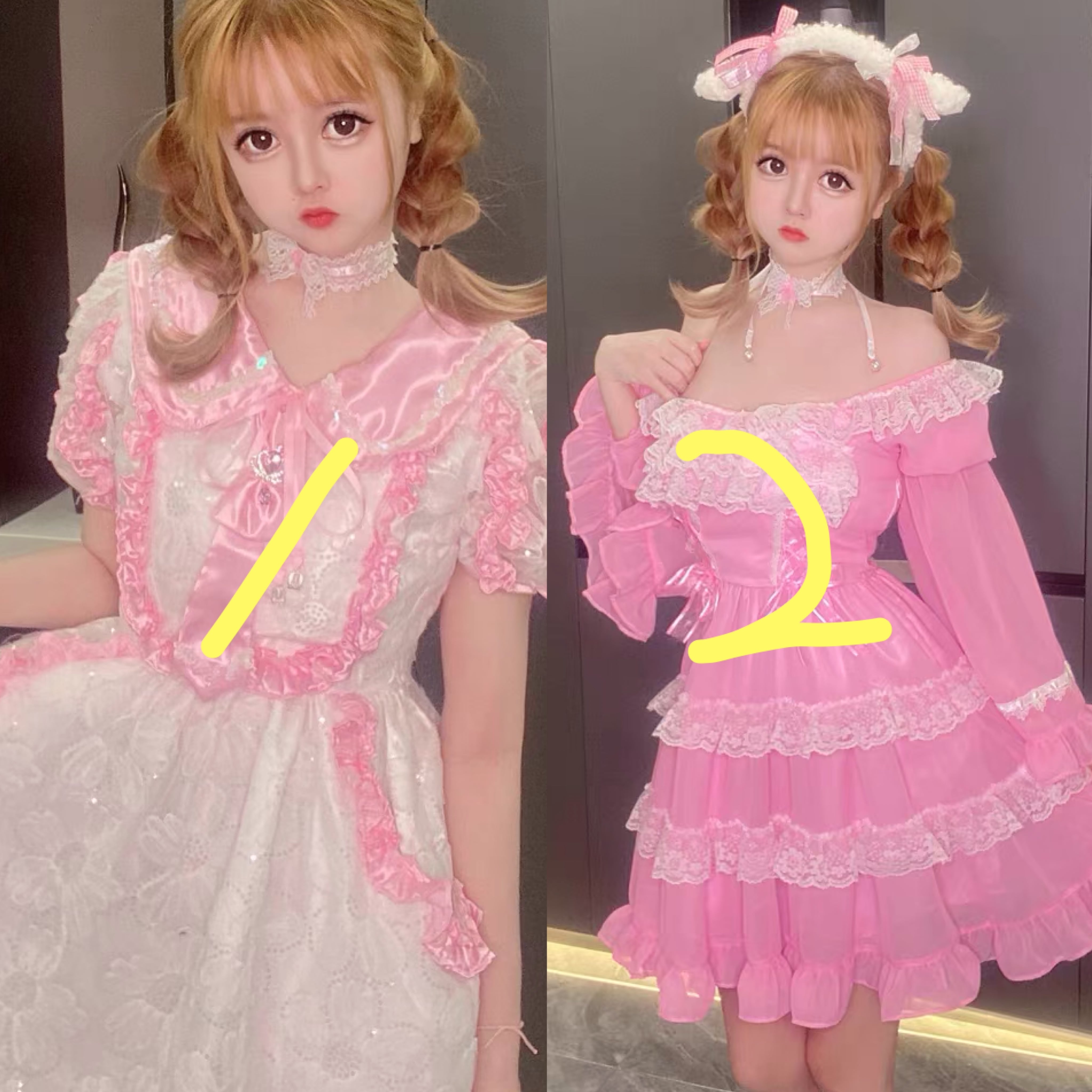 ワンピース ガーリー ピンク 姫 リボン ワンピース 白 リボン フリル