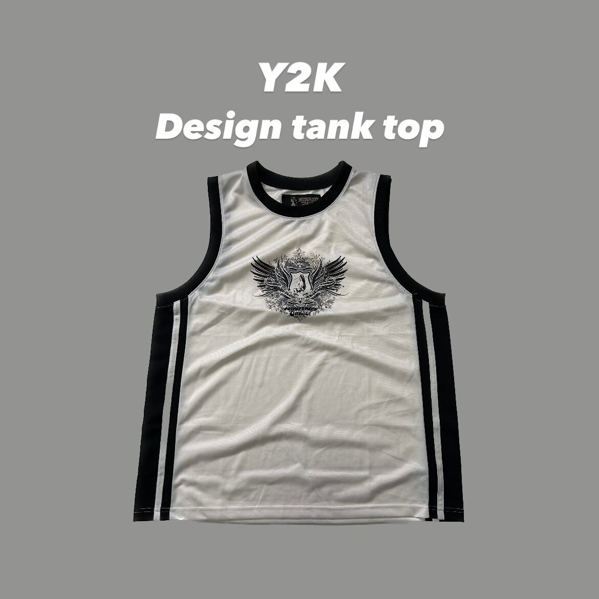 Y2K デザイン タンクトップ ポリエステル オーバーサイズ グランジ ...