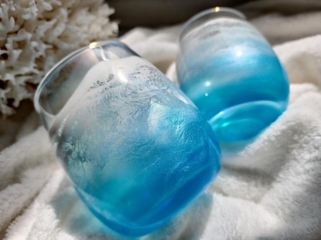 346.オーシャンレジンアート ペアグラス ブルー