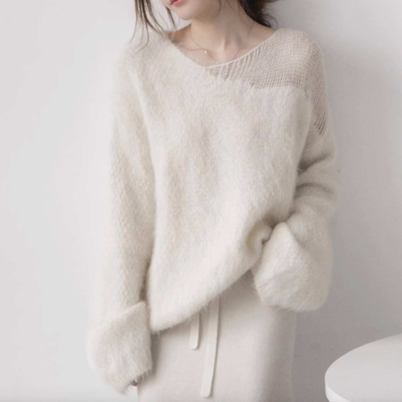 長袖 ルーズフィット ヒップ丈 ニット 00047・画像5