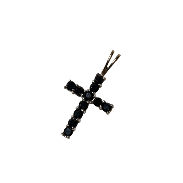 vintage 9ct gold black diamond cross pendant