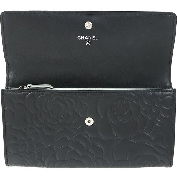 Used CHANEL シャネル 長財布 カメリア エンボス フラップウォレット