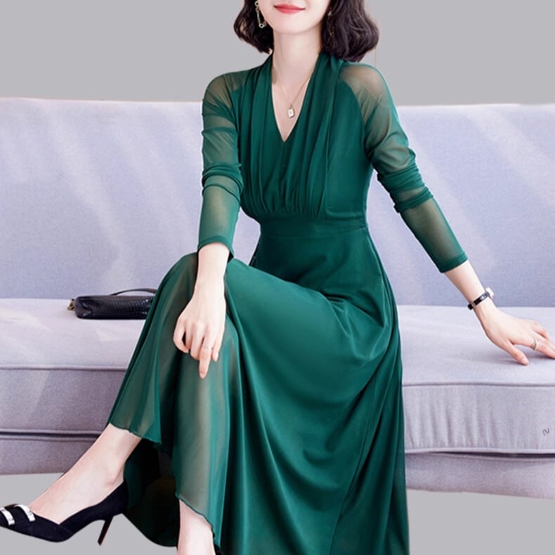 エレガント メッシュロングスリーブ ダンスドレス ds1065