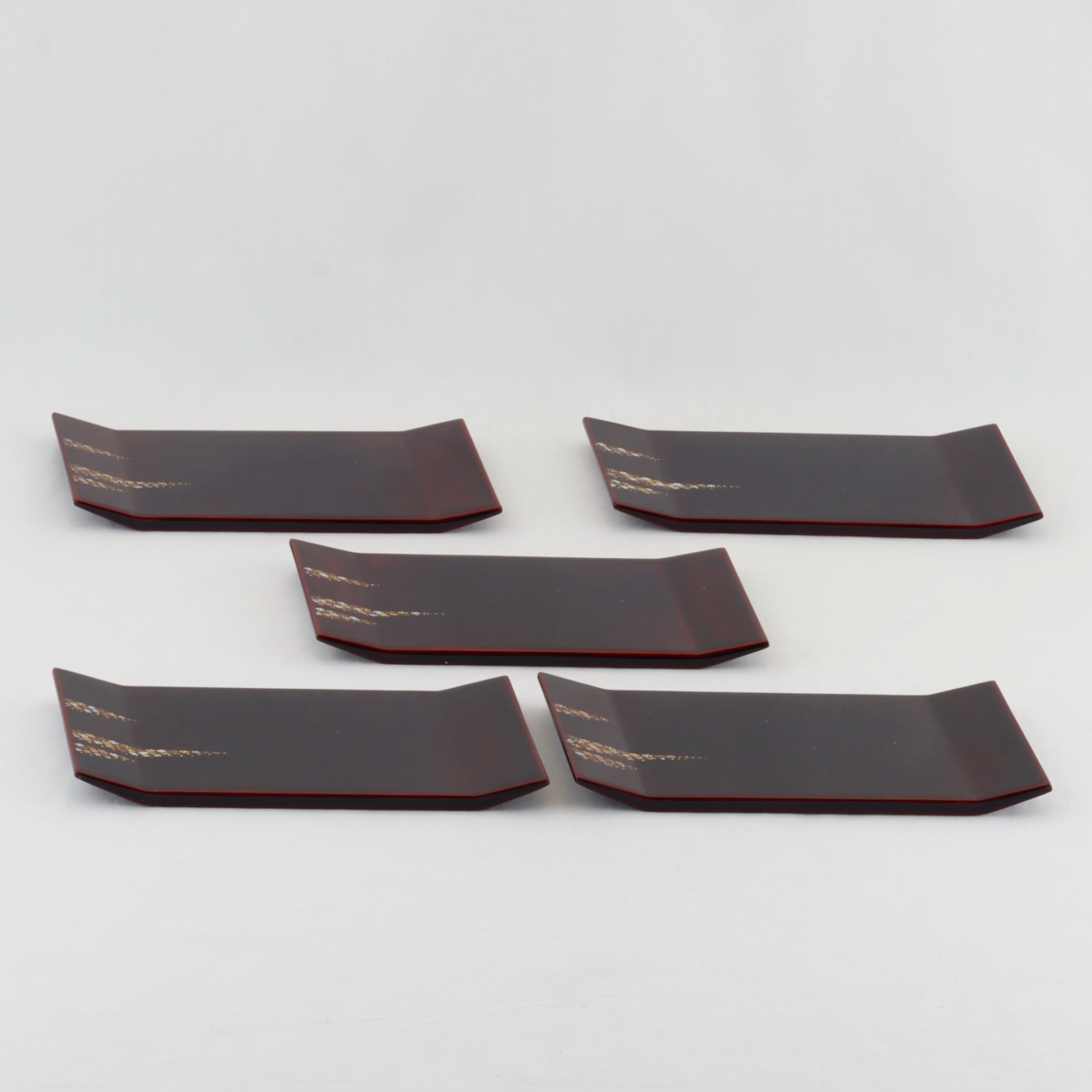 1508 輪島塗 銘々皿／折れ形／溜塗／小華沈金／五枚組 | 輪島塗 加藤