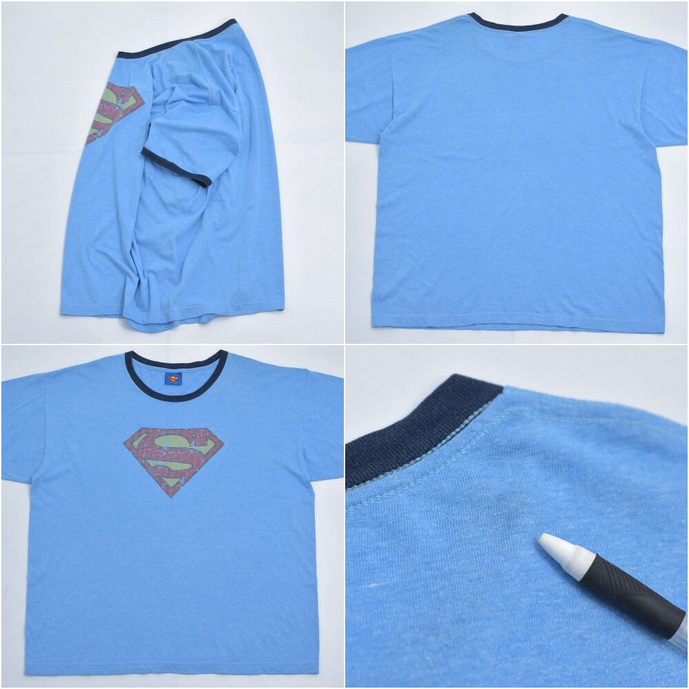 00s SUPERMAN スーパーマン ロゴ プリント リンガーTシャツ DCコミック
