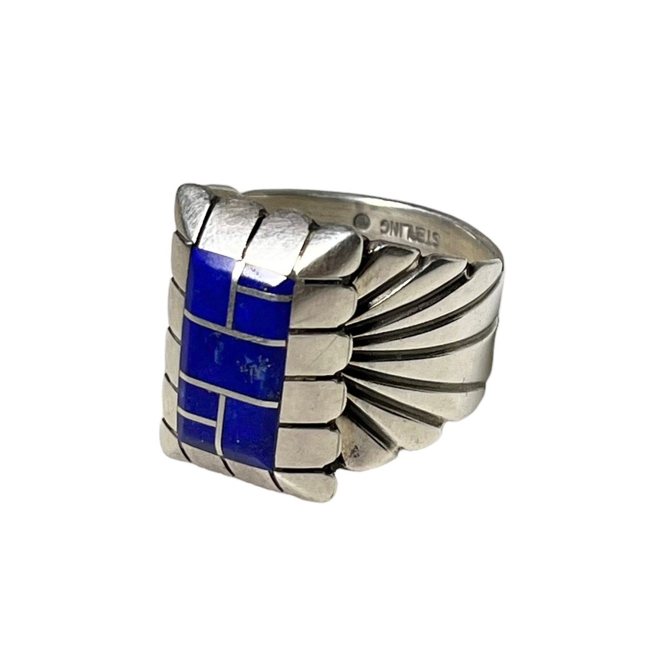 CHESTER BENALLY silver inlay ring set with lapis lazuli
