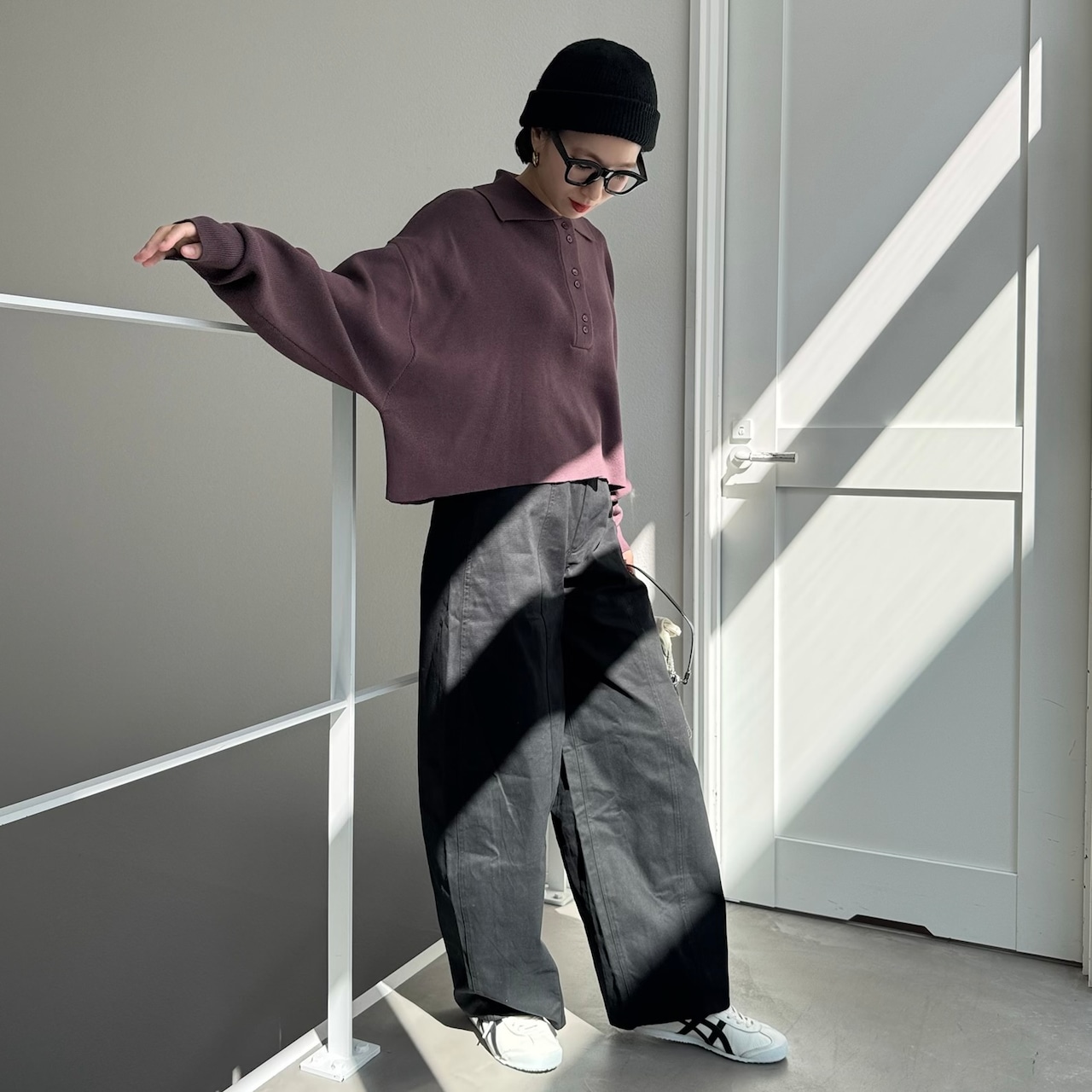 オーバーショートポロknit/マロン