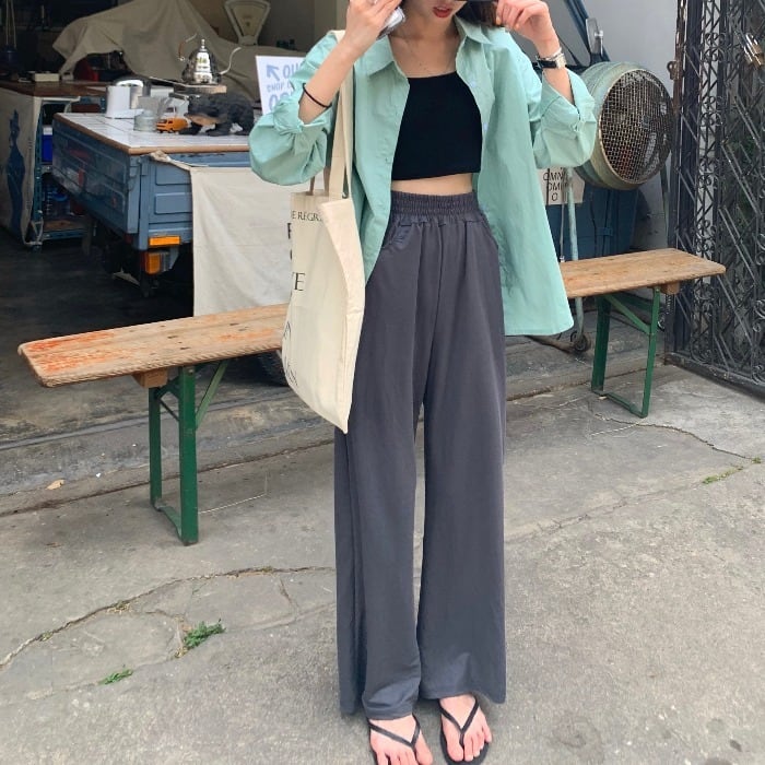 薄手カジュアルパンツ レディースサマールーズハイウェスト 夏物 クレセントシティ69877274137