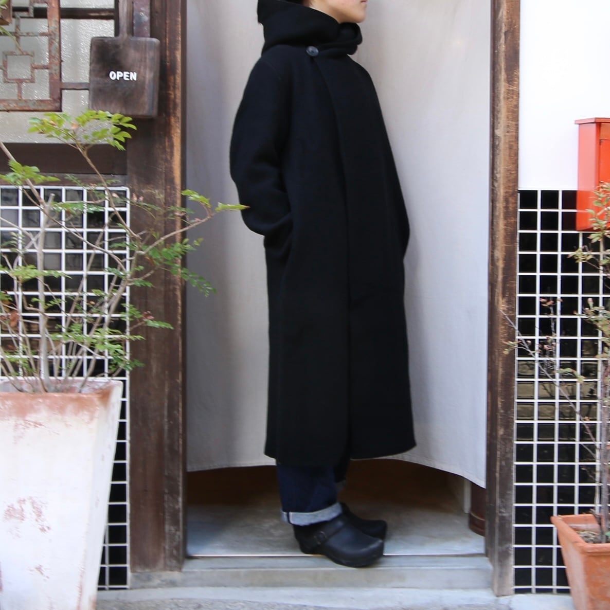 R&D.M.Co-/OLDMAN'S TAILOR WOOL FELT KNIT LONG HOODIE COAT(ウール
