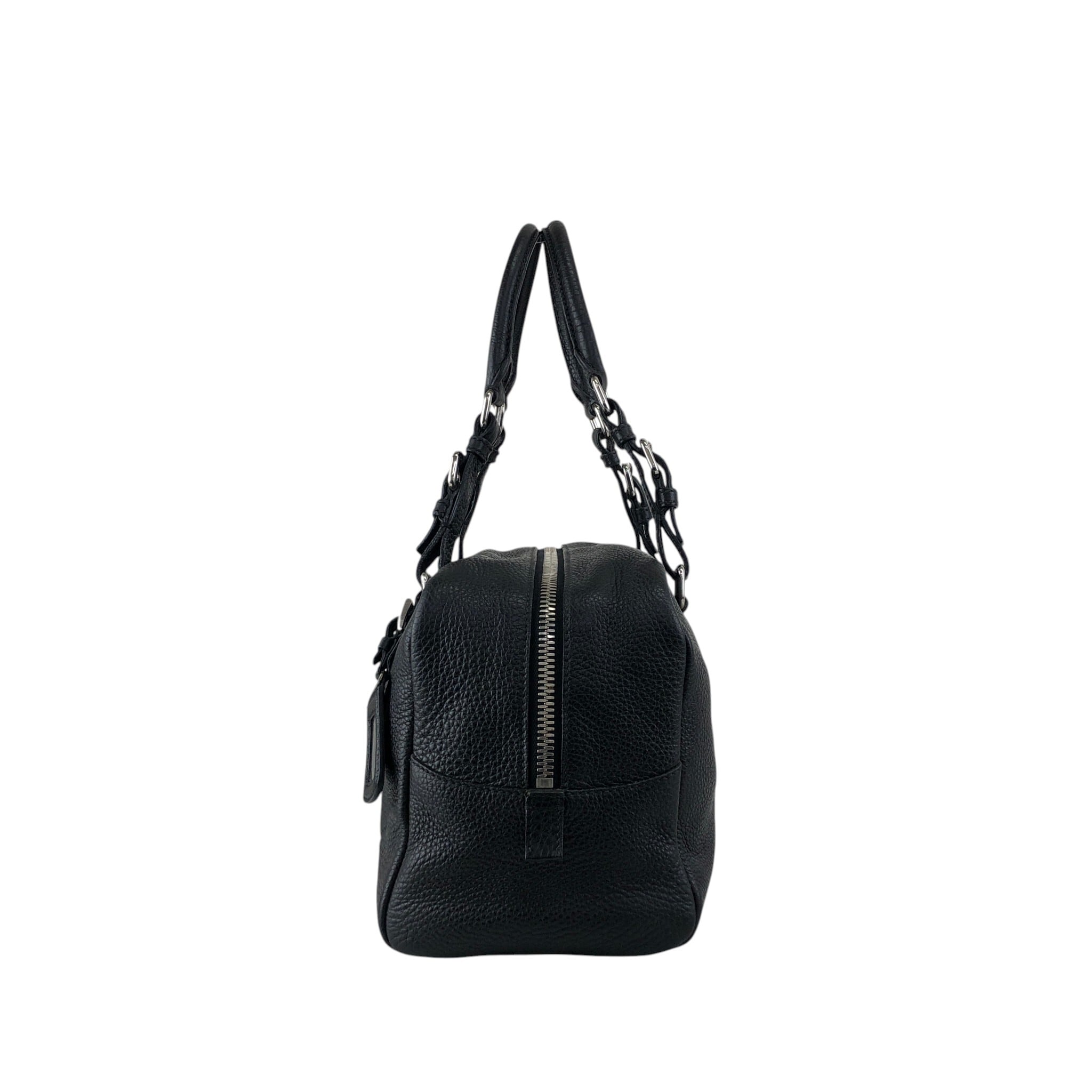 [美品] PRADA エナメル　ビンテージハンドバッグ　ブラック　ロゴ型押し PRADA プラダ ハンドバッグ ブラック ロゴ型押し レザー ミニボストン