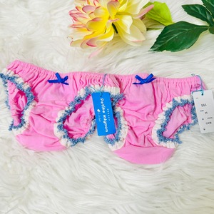 日本製高品質【スキャンティ】ピンク刺繍ブルーフリル　スキャンティ　昭和レトロ　フリージア