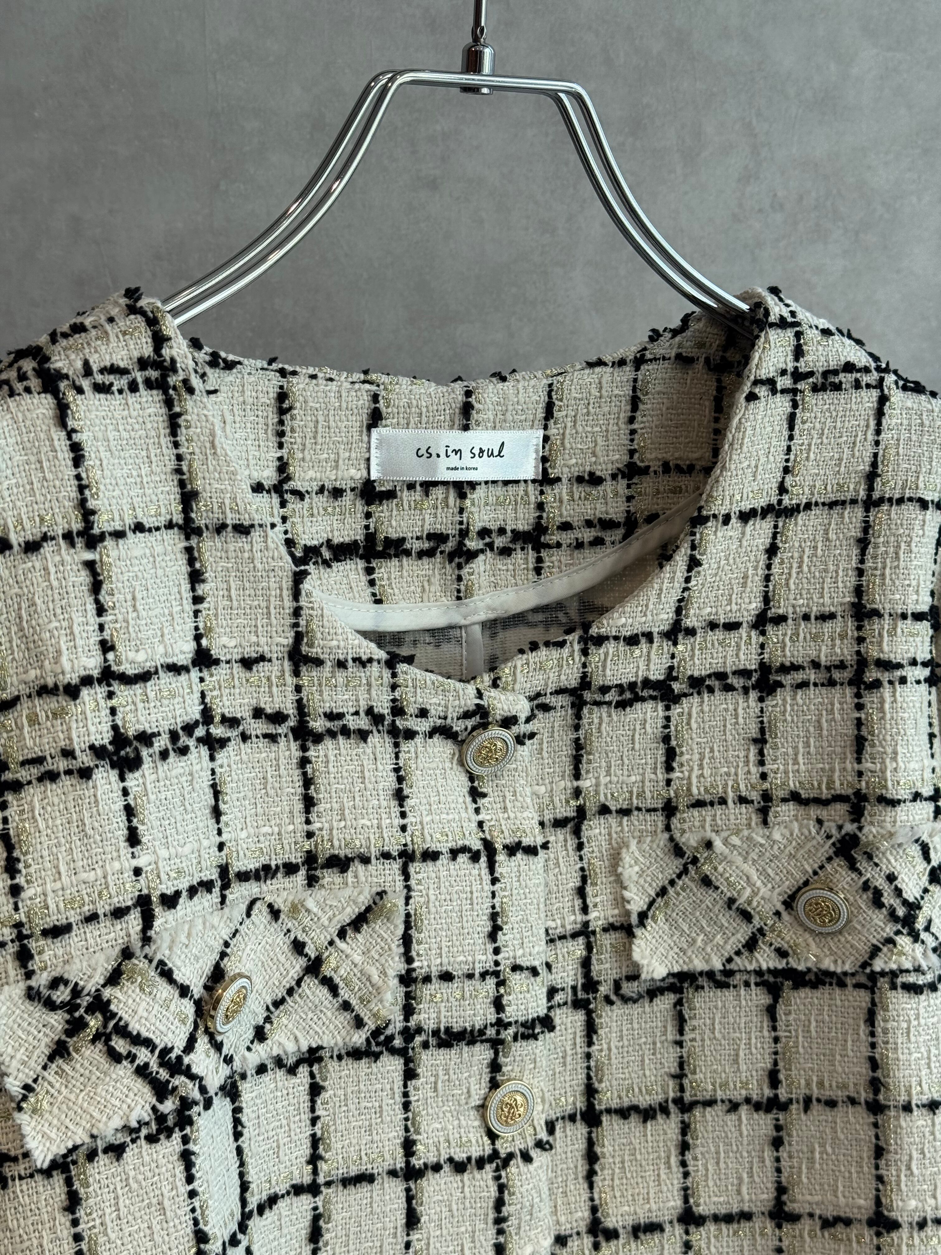 tweed check half sleeve jacket