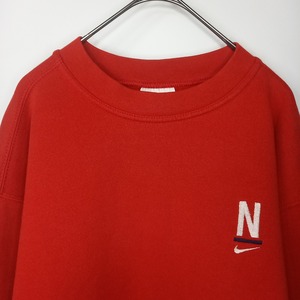 90s　アメリカ製　ナイキ　クルーネック　スウェット　トレーナー　刺繍　レッド　赤　M