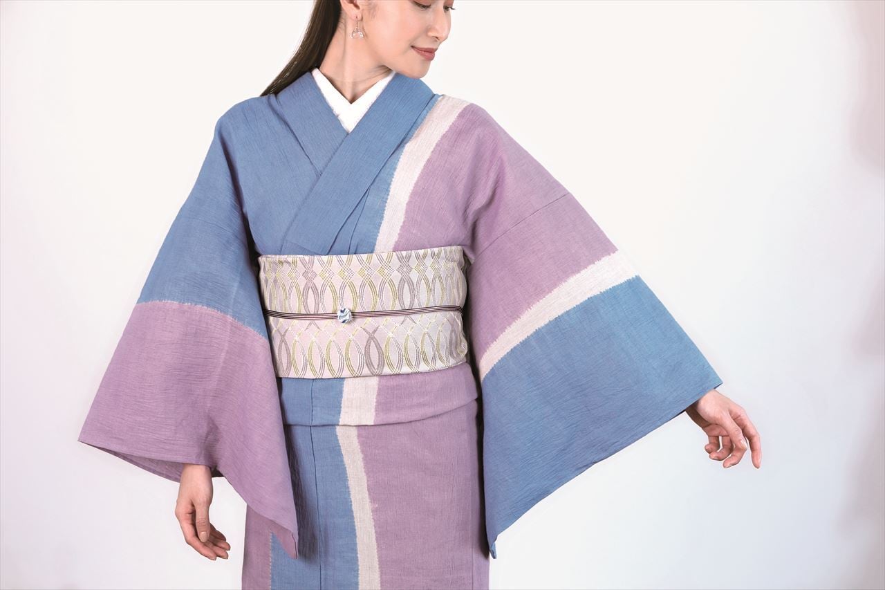 半幅帯 「表／花のワルツ 裏／四弦の調べ」 グレー×イエロー 59kimono