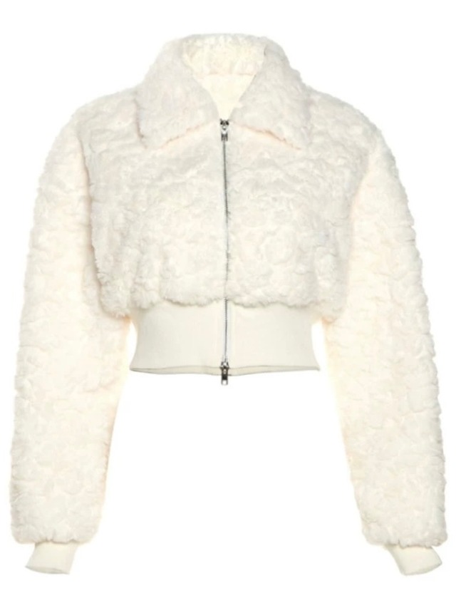 white boa cropped jacket