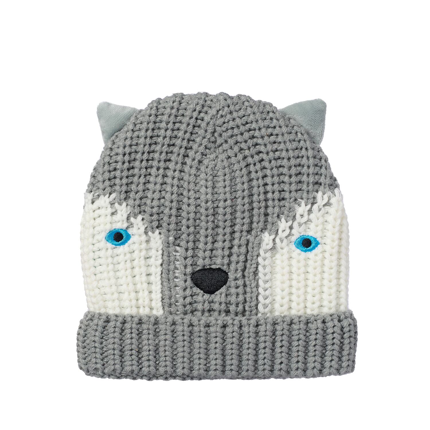 T2473G-2:Husky Dog Knitted Hat 7-10 Years-GREY
