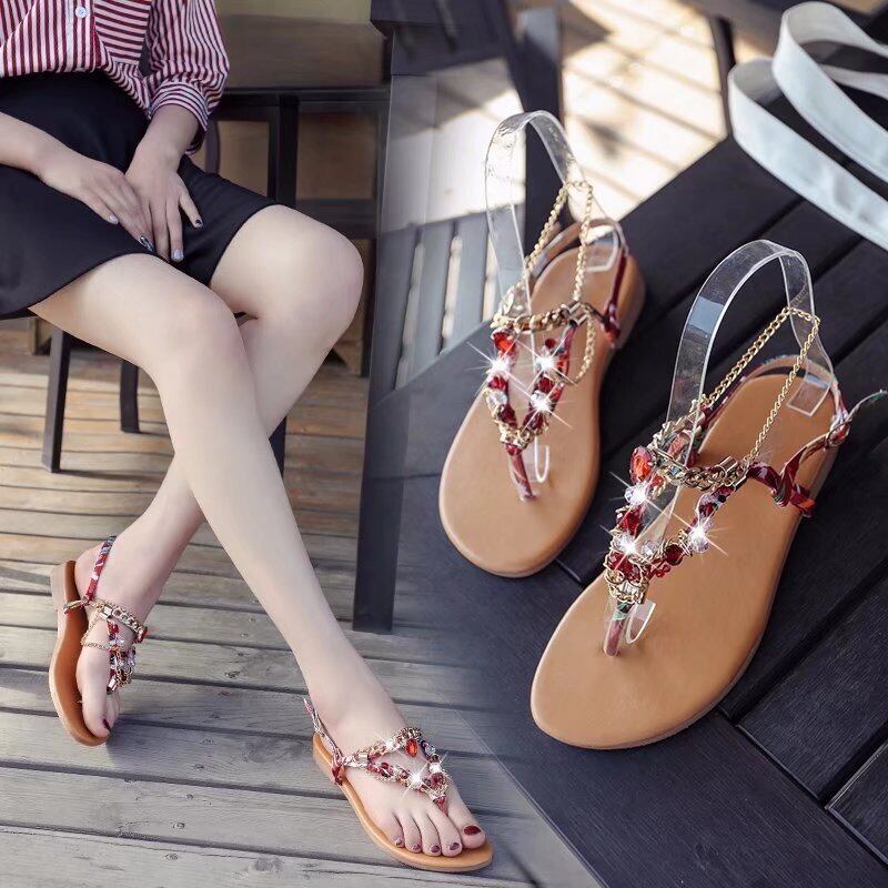 【新作】【送料無料】 2018夏ボヘミアンサンダルフラットラインストーンビーチシューズビーズビーチサンダルカジュアルサンダル女性卸売-アリババ 靴 サマー 夏物 10b722369195020